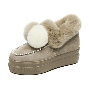 

Swyivy Rabbit Fur Winter Shoes Sneakers Platform Women Snow Boots Genuine Leather 2020 New Fur Ball Causal Shoes Winter Boots