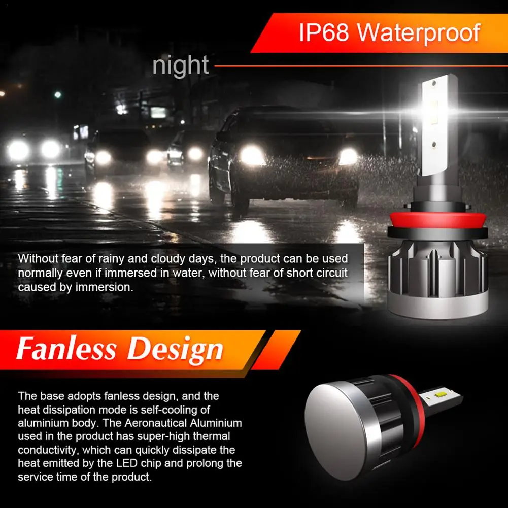 High Brightness LED Headlight Bulb Waterproof 50W 6000K 8000Lumens Extremely Brigh H1 H4 H7 H8 H9 H11CSP Chips Conversion Kit | Автомобили