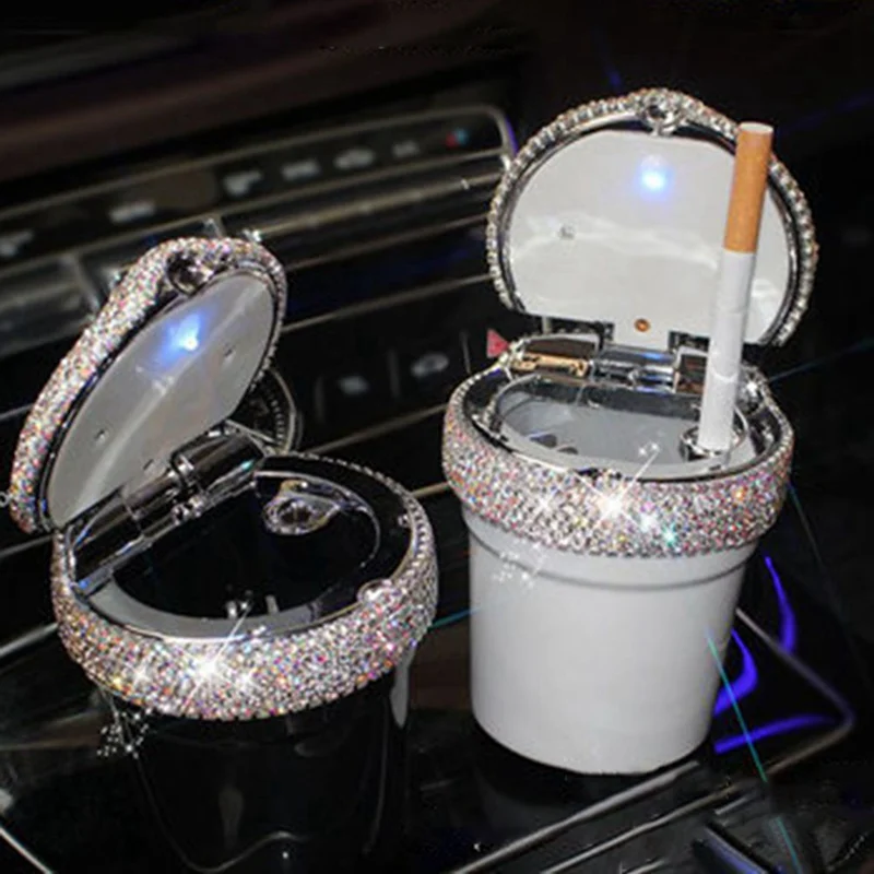 Съемная автомобильная пепельница со светодиодной подсветкой Хрустальный Bling Стразы пепельница для машины пепельница стакан для хранения держатель для девушек и женщин