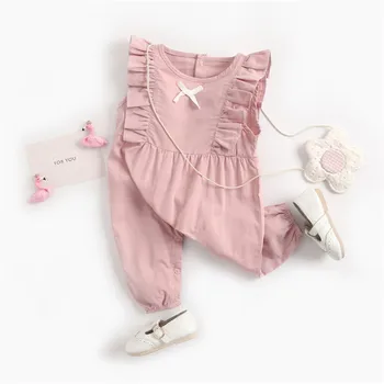 

Newborn Cotton baby girl clothes Solid Pink Jumpsuit Outfit Sunsuit Children's Clothes sleeveless Toddler Jumpsuit ins Style