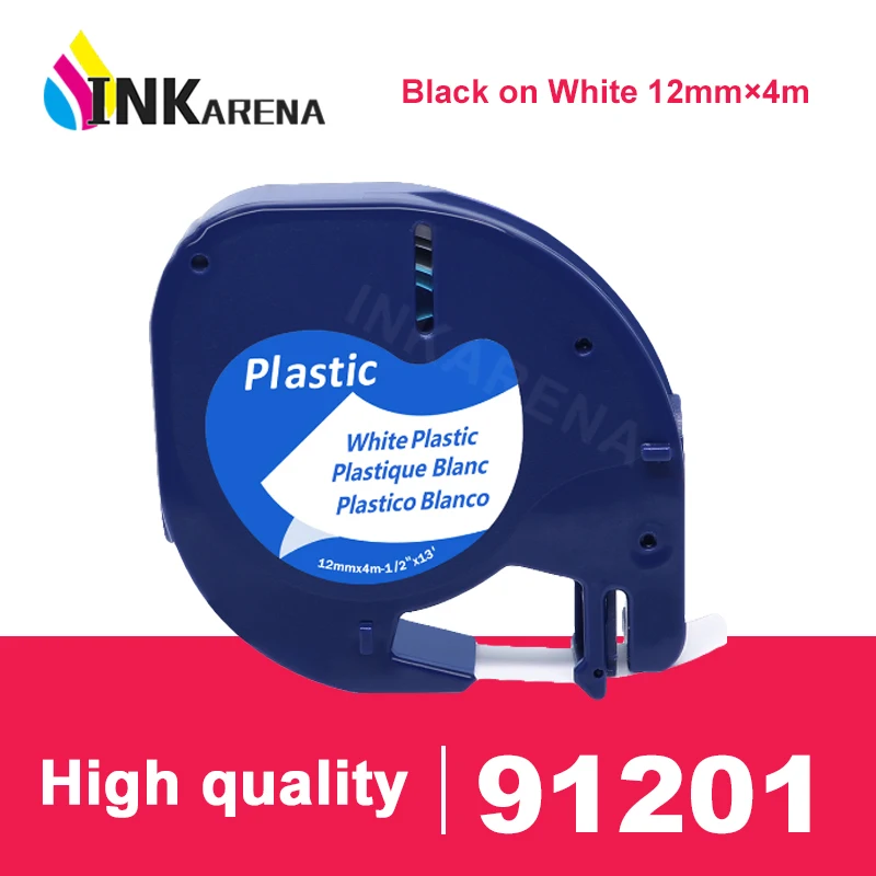 

Inkarena lable maker for Compatible Dymo LetraTag 91201 typerwriter Black on White 12mm Plastic Label Tapes for LT-100H 1PCS