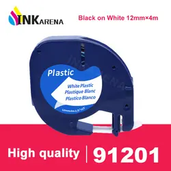 Inkarena lable maker для Совместимый Dymo letratag 91201 typerwriter черный на белом 12 мм пластиковые этикетки ленты для LT-100H 1 шт