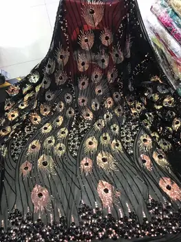 

Wholesale sequin lace fabrics for women's wedding, African lace fabrics with sequin French lace mesh lace wedding materials YYZ0