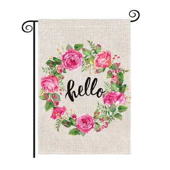 

Party Accessory Banner Floral Wreath Holiday Welcome Outdoor Yard Flax 47x32cm Summer Double Sided Garden Flag Home Decorations