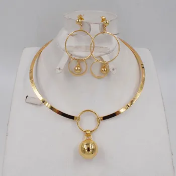 

NEW DESIGN High Quality Ltaly 750 Gold color Jewelry Set For Women african beads jewelry fashion necklace set earring jewelry