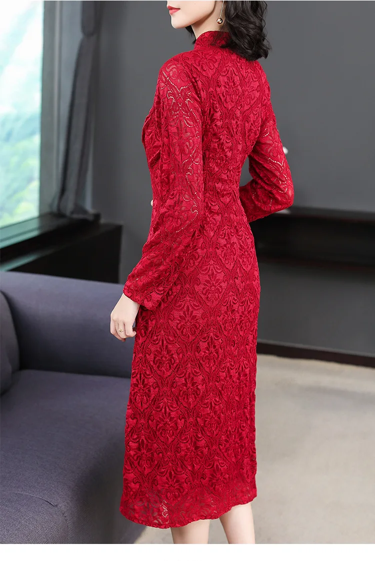 Spring Clothing Large Size Dress Chinese-style Dignified Glorious Mom Modified Version Lace Dress