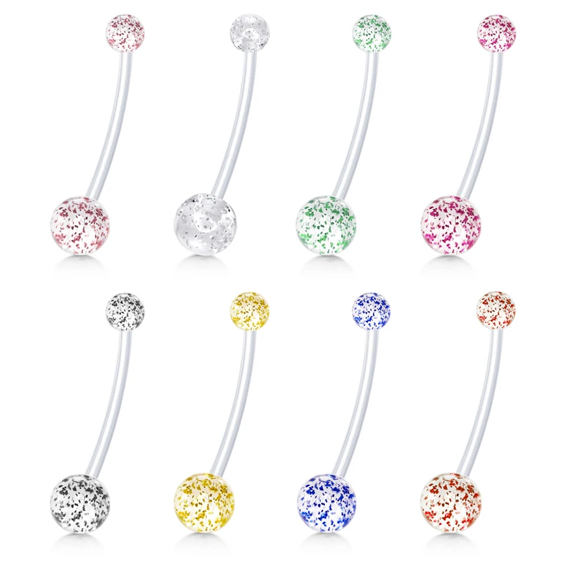 Flexible Belly Button Ring Sports Pregnancy Bioflex Belly Rings Retainer Navel Bar 14g 16mm 12 