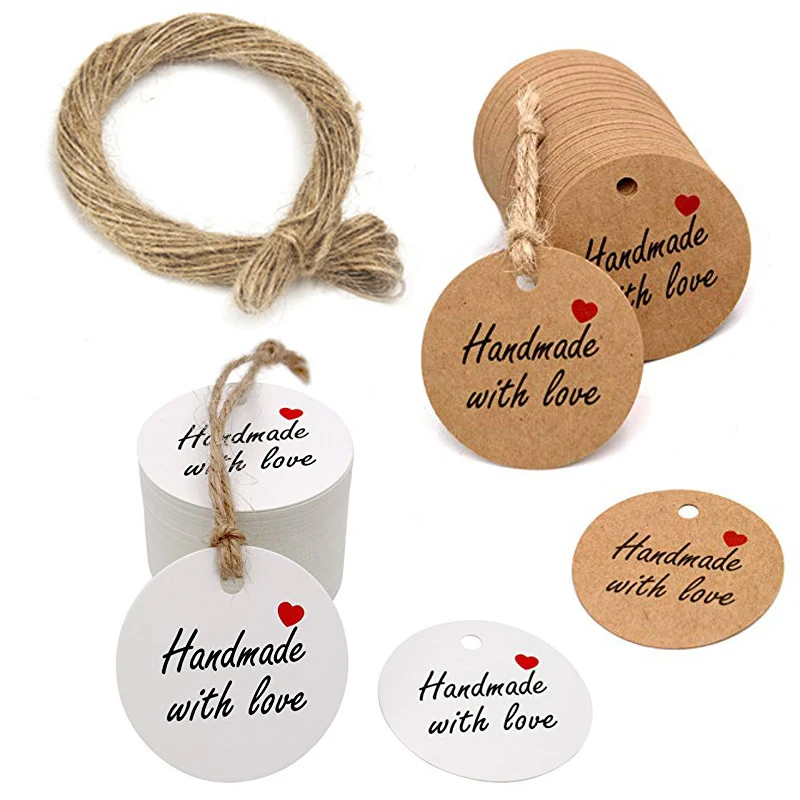 100 шт. бумажные бирки для подарков ручной работы с красное сердце надписью Love