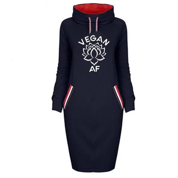

VEGAN AF Letters Print Long High Collar Dress Hoodies For Women Sweatshirt Femmes Tops Hoodies Women Sweatshirts Frauen
