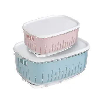 

Kitchen Refrigerator Storage Crisper Transparent Fresh-keeping Box With Lid Double-drain Plastic Rectangular 2 Layer Container