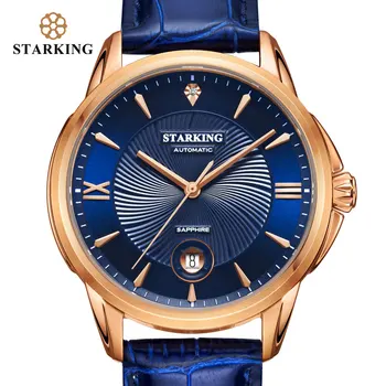 

STARKING Men Watch 5bar Automatic Mechanical Watch Blue Leather Wristwatches Male Business Watch Relogio Automatico Masculino