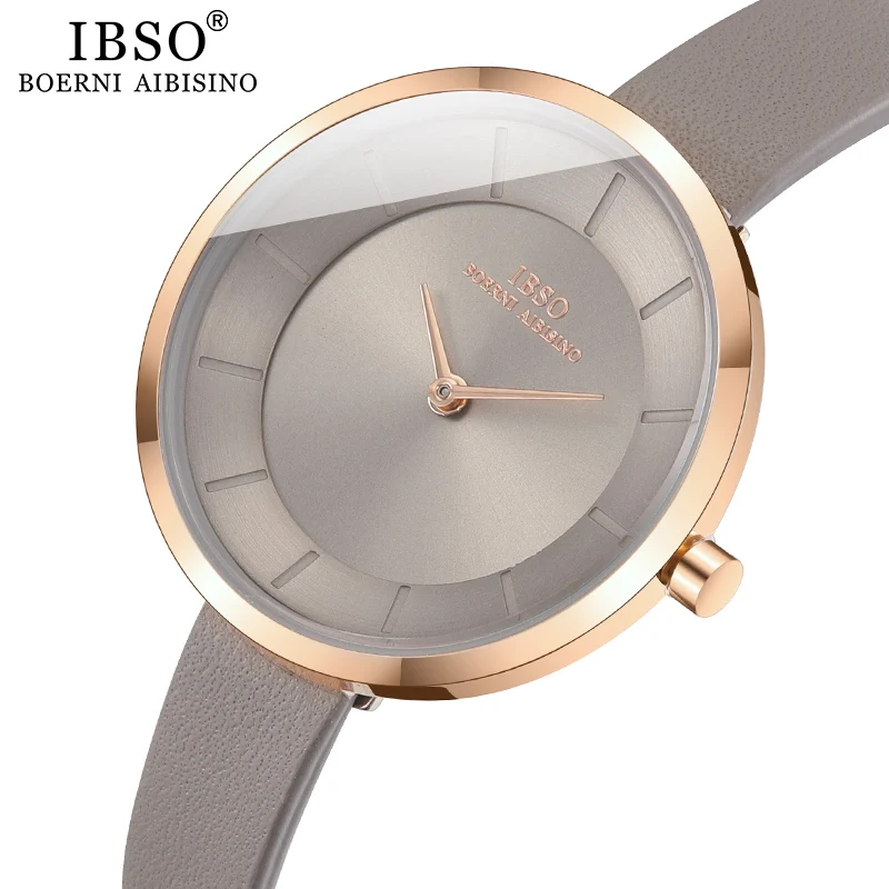 IBSO Women's Quartz Watch Simple Waterproof Clock Hours Fashion Montre Femme Ladies Quartz Leather Waterproof Wristwatch