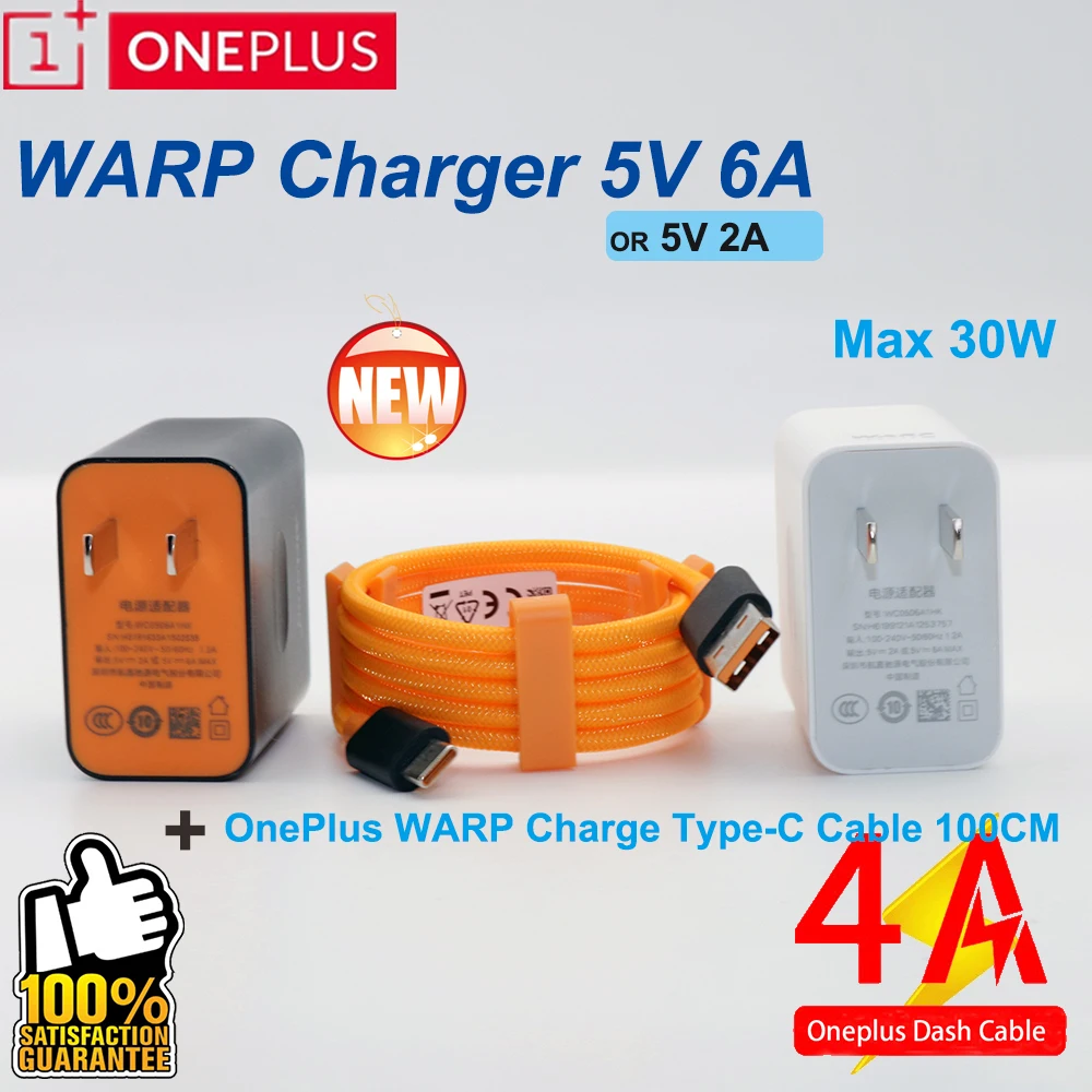Oneplus NEW Warp charge charger 30W USB Dash charging US Fast Power adapter Type-C Cable 5V6A For 7 Pro 7t 6 6t 5 5t 3 | Мобильные