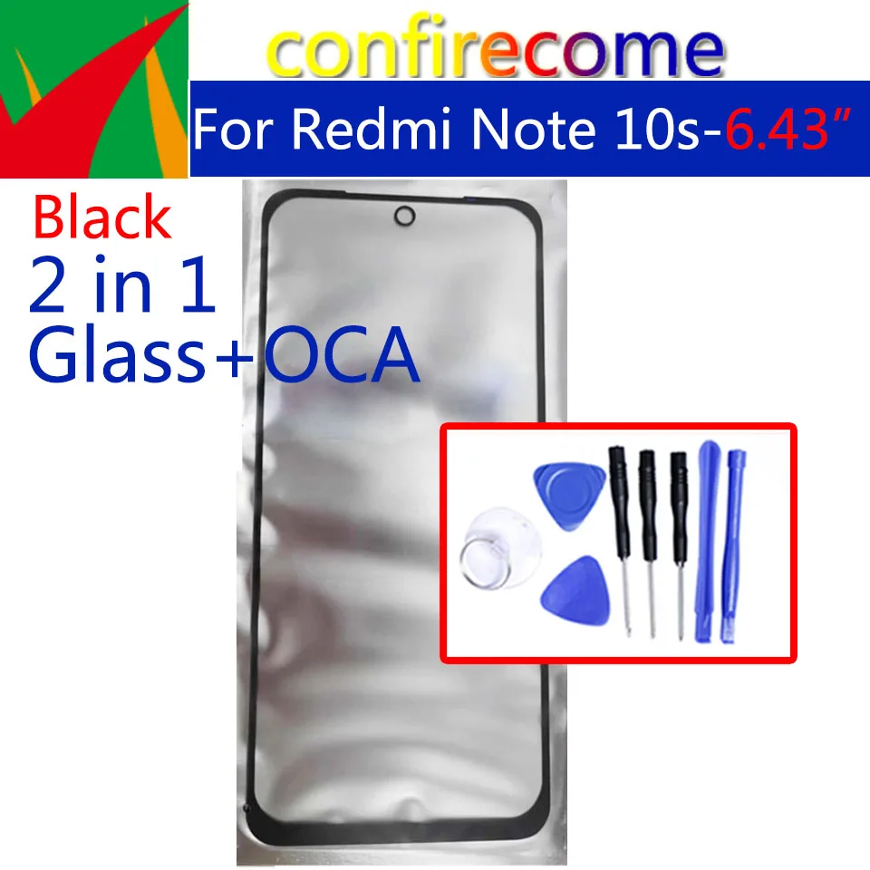 

For Xiaomi Redmi Note 10S LCD Front Touch Screen Panel Glass Outer Lens With OCA Glue Replacement