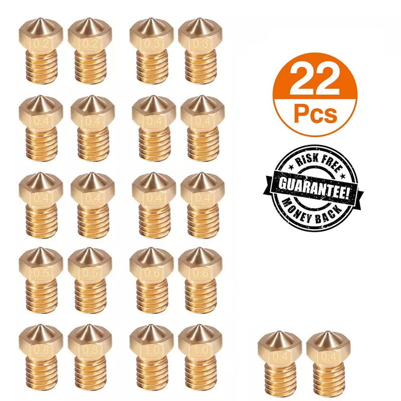 22pcs 3D Printer Extruder Brass Nozzles Print Head for 1.75mm 3.0mm Filamnet Full Metal E3D V5 V6 Anet 8 Anycubic i3 motor stepper printer