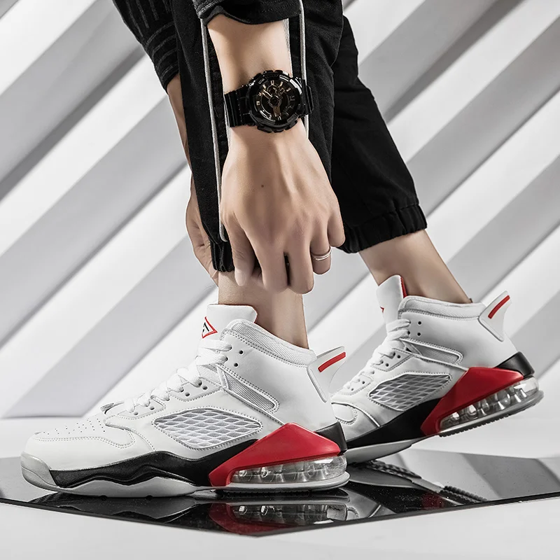 white red Спортивная баскетбольная обувь с высоким берцем, мужская спортивная обувь, тренировочная обувь, размер 39-44 - Цвет: white red