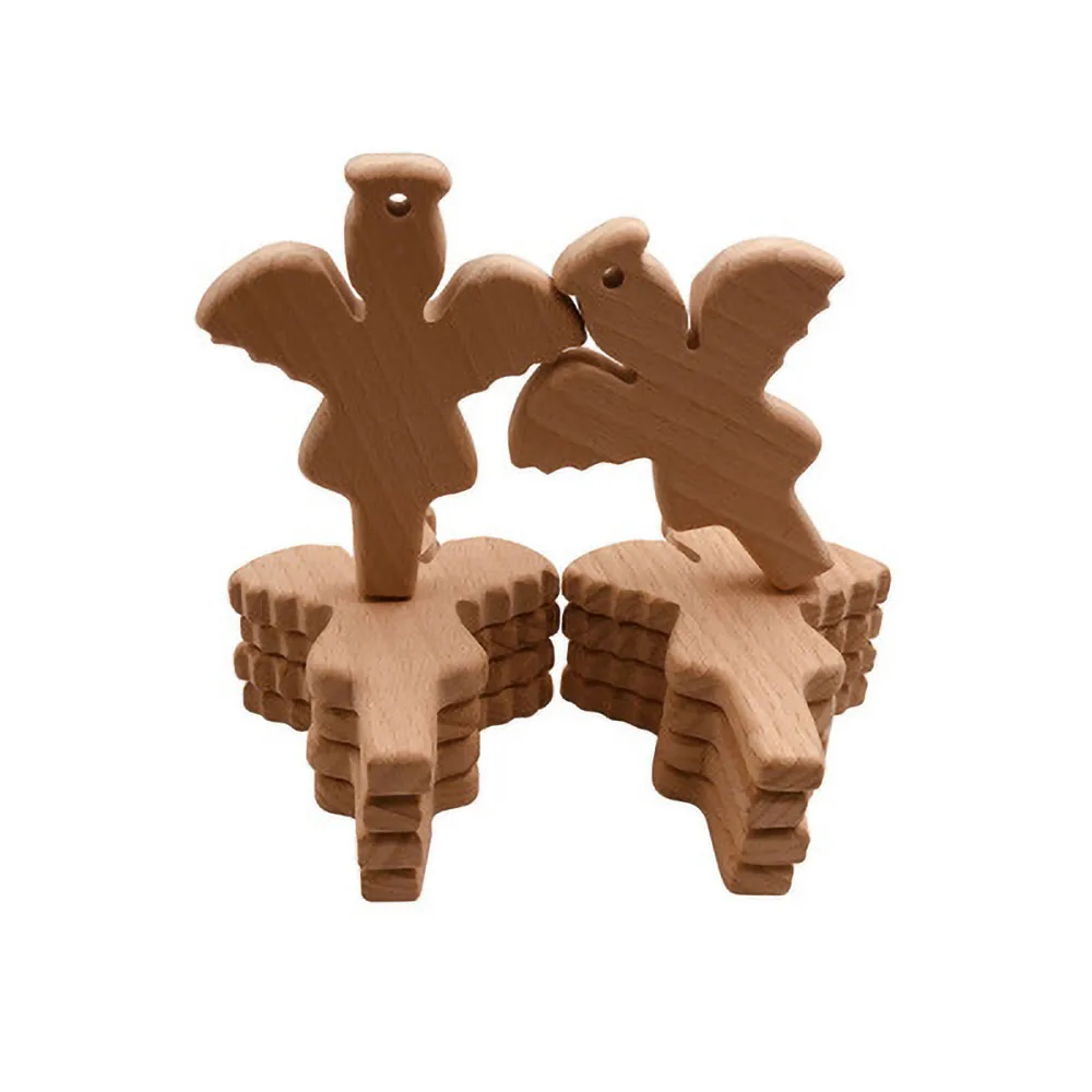 Baby Teether Safe Wooden Angel Teethers for Baby Infant Kids Chew Tooth Toys Baby Dental Care Strengthening Tooth Training