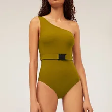 Цельный женский купальник на одно плечо с поясом, сексуальный Монокини с вырезом на спине, пляжный купальный костюм для девочек