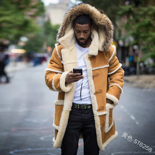 Lugentolo Faux Fur Coat Men Winter 