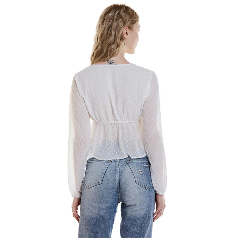 Летние повседневные Blusas Mujer De Moda с v-образным вырезом кружевные короткие женские рубашки-топы и блузки однотонные Длинные Blusas женское короткое платье