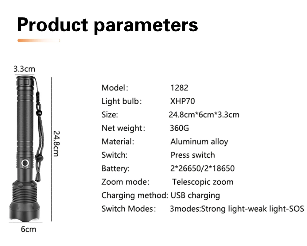 Портативный охотничий XHP70.2 светодиодный светильник-вспышка, фонарь с зумом, 18650 USB Перезаряжаемый Тактический светильник, лампа для кемпинга, охоты