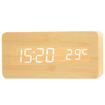 

Small Digital Led Alarm Clock Wooden Bedroom Square Shape Luminous Digital Clock Radiosveglia Da Comodino Household Goods OO50AC