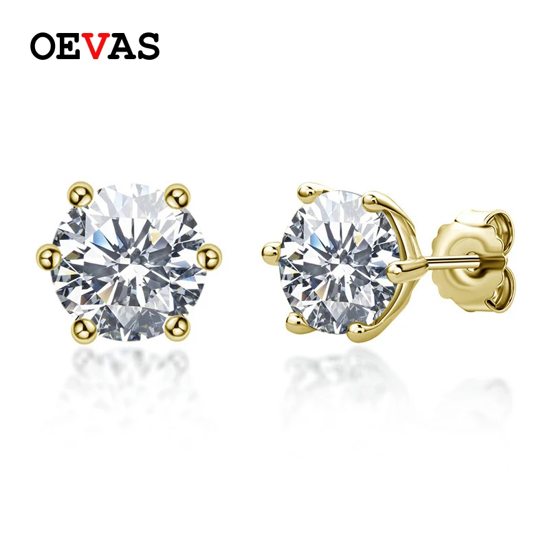 

OEVAS Real 1 Carat D Color Moissanite Stud Earrings For Women 100% 925 Sterling Silver Gold Color Sparkling Wedding Fine Jewelry