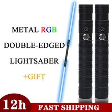 Double-edged Lightsaber RGB 7 Colors Change LED Laser Sword Two In One Switchable Saber Sound Full Metal Handle Cosplay Gift