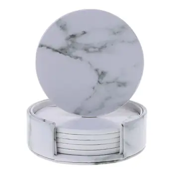 

6pcs/set Marble Leather Round Square Drink Coasters Placemat Cup Mat Pad Holder Kitchen Tableware A69D