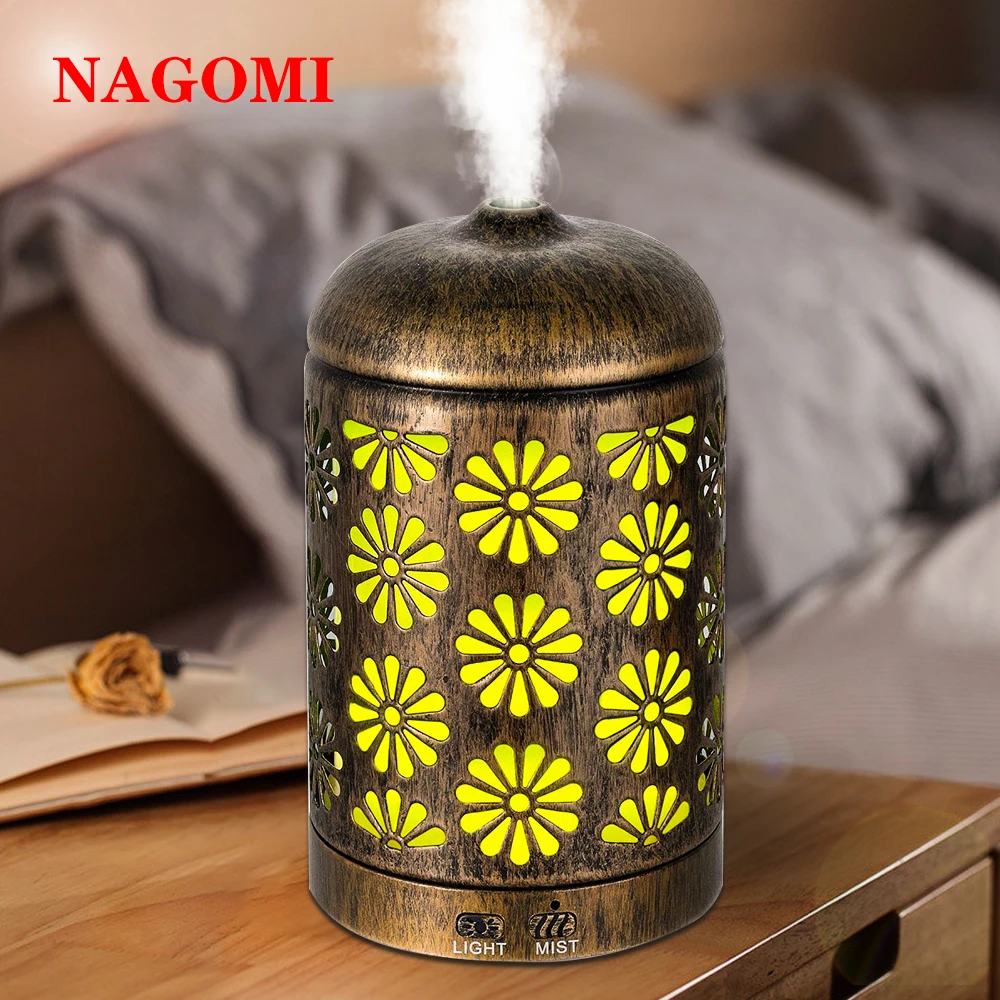 

200ml Air Humidifier Iron Metal Ultrasonic Mist Maker Aroma Essential Oil Diffuser With 7 Color Light Change Bedroom Home SPA
