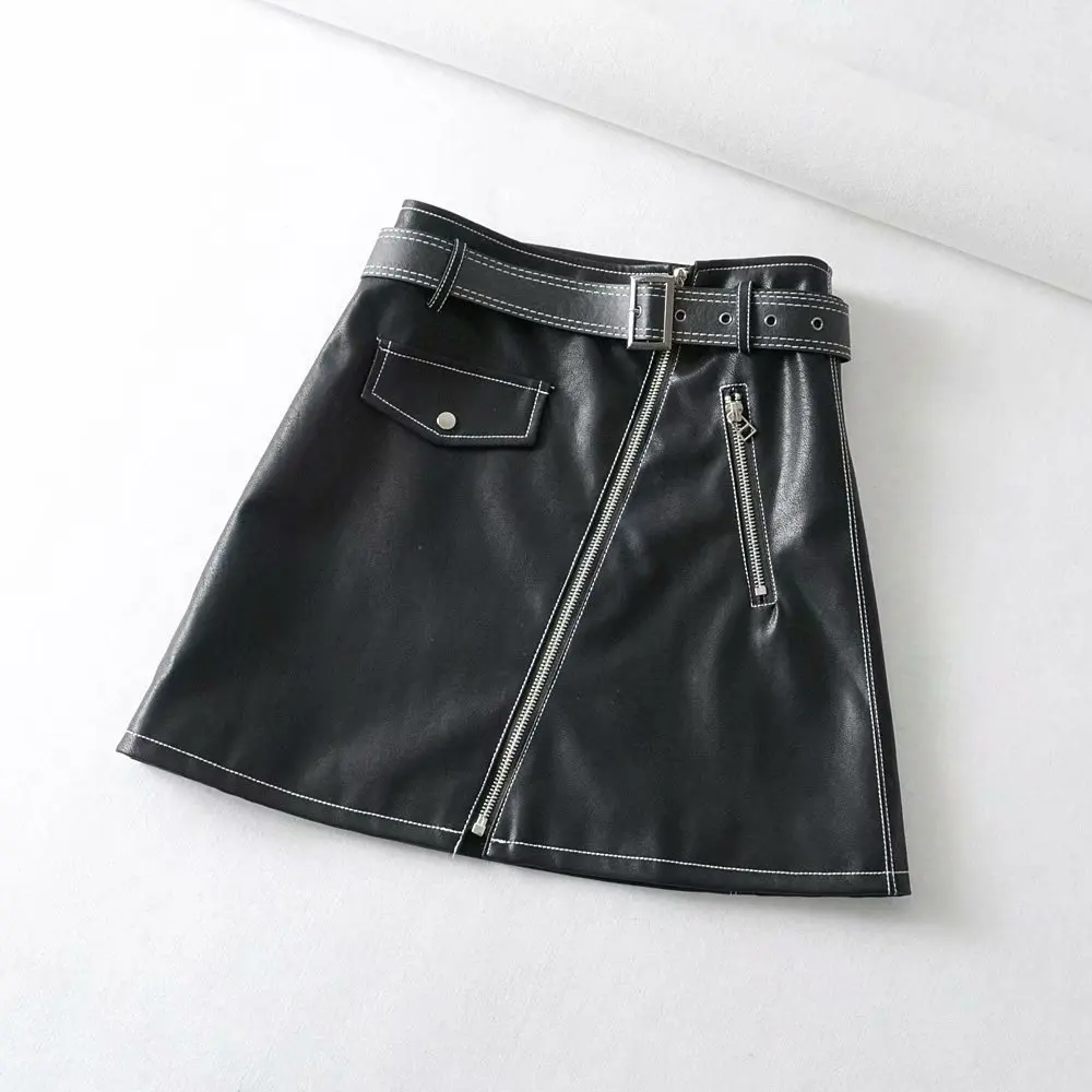 

2018 Western Style Autumn And Winter WOMEN'S Dress New Style Open Wire Belt Leather Short Skirt
