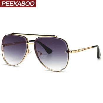 

Peekaboo men retro sunglasses women oversized uv400 flat top metal frame gold big sun glasses male hot sale gradient lens