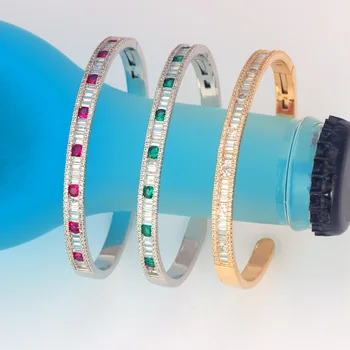 

Bride Talk Color Micro Paved Shining AAA Cubic Zircon Stone Bangle Ring Set Female Banquet Party Adjustable Bangle Bracelet Set