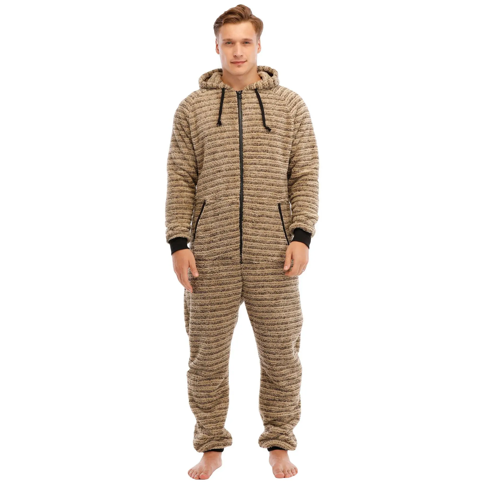 Nest Maar Ventileren Winter Men Leisure Solid Flannel Homewear Men Long Sleeve Zipper Jumpsuit  Hoode Pajamas - Onesies - AliExpress