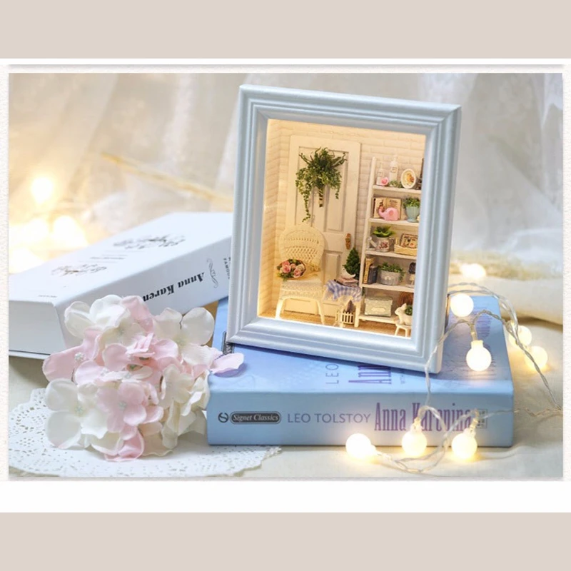 Doll House Frame Miniature with Furniture DIY Wooden Dollhouse Thumbnails Toys for Children Gifts Craft