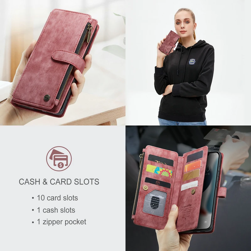 CaseMe Galaxy Z Fold 4 Case For Samsung Zipper Wallet S22 Ultra 5G S21 S20 Credit Card Slot Leather Cover Flip Z Fold 3 4 Case