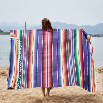 

Mexican Ethnic Style Beach Blankets Cotton Table Cloth Mexican Indian Handmade Rainbow Blanket Home Tapestry Beach Picnic Mat