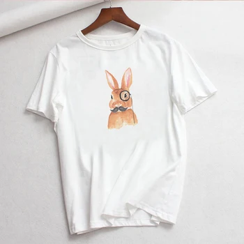 

LUSLOS women t shirt short sleeve casual white tshirt rabbit peter cartoon movie tee tops women clothes streetwear