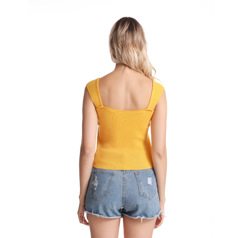 Сексуальные трикотажные топы, Женская майка, укороченная майка, укороченная майка без рукавов, облегающая Трикотажная майка, высокая эластичная майка