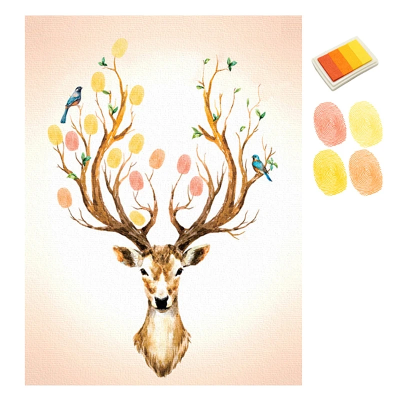 

DIY Elk Bird Fingerprint Canvas Painting Wedding Party Signature Wall Decoration D08D