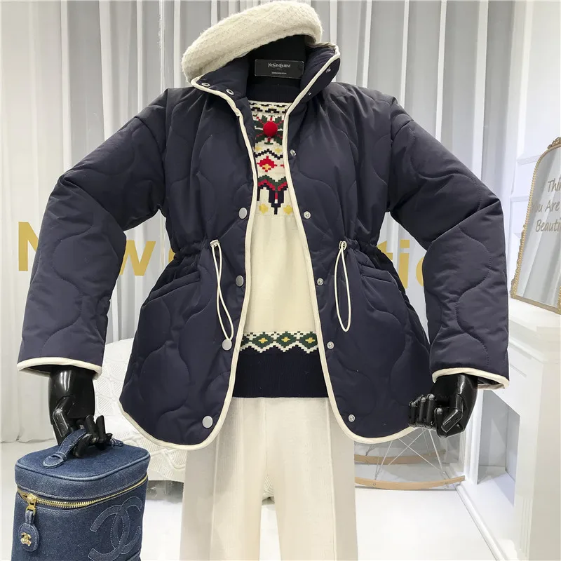 Женские зимние модные куртки Normcore/минималистичные корейские Abrigos Mujer Invierno Темно-Синяя Женская одежда