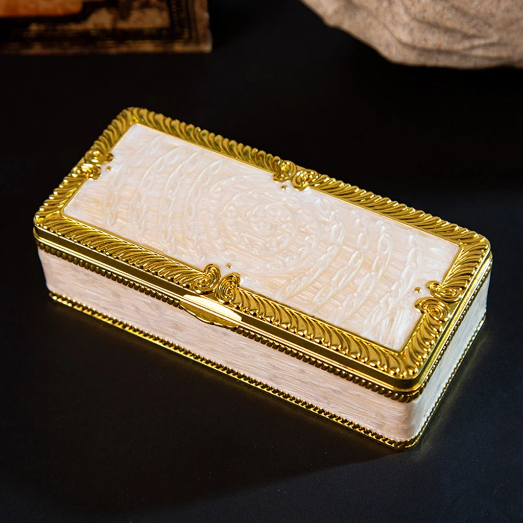 

Vintage Zinc Alloy Rectangle Jewelry Box Trinkets Case Rimmed Engraved Metal Box Treasure Chest