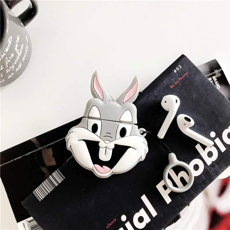

3D Case for AirPods Cartoon Earphone Cases for Apple Airpods 2 Cute Accessories Protect Cover with Keychain Bugs Bunny Design