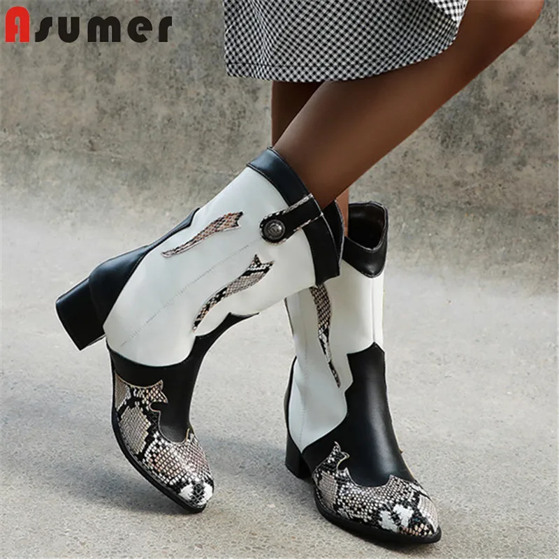 

ASUMER 2020 new arrival ankle boots women snake european cowboy western boots mixed colors autumn winter casual shoes woman