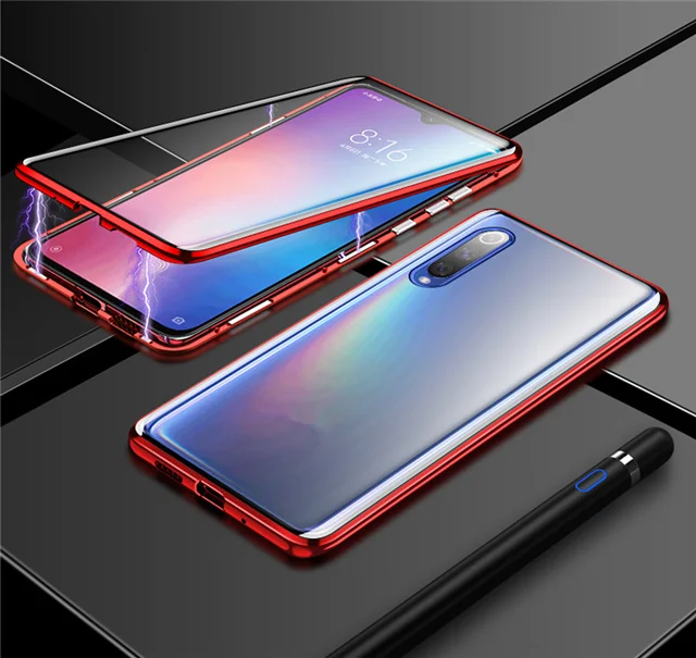 Красный 360 полная защита магнитный металлический корпус для Samsung Galaxy A7 A9 A50 A60 A70 S10 Plus Передняя Задняя крышка из закаленного стекла - Цвет: Красный