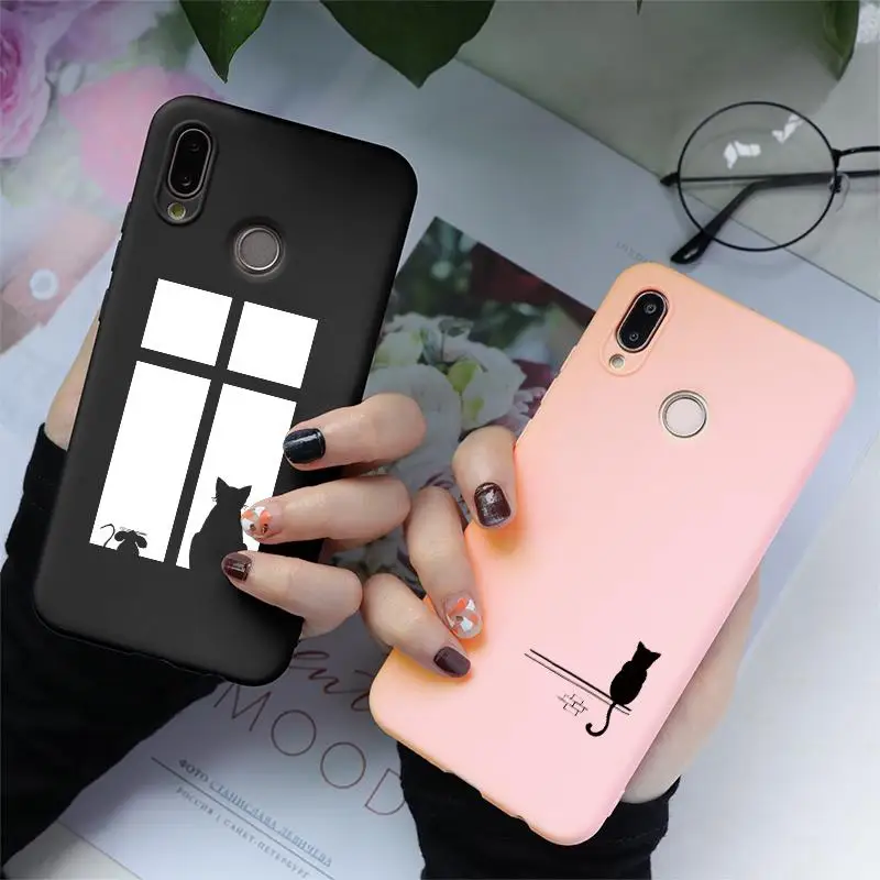 Розовый матовый Мягкий ТПУ чехол с котом для huawei P30 P8 P9 P10 P20 mate 20 10 Lite Y6 Pro Y9 P Smart Plus чехол-накладка