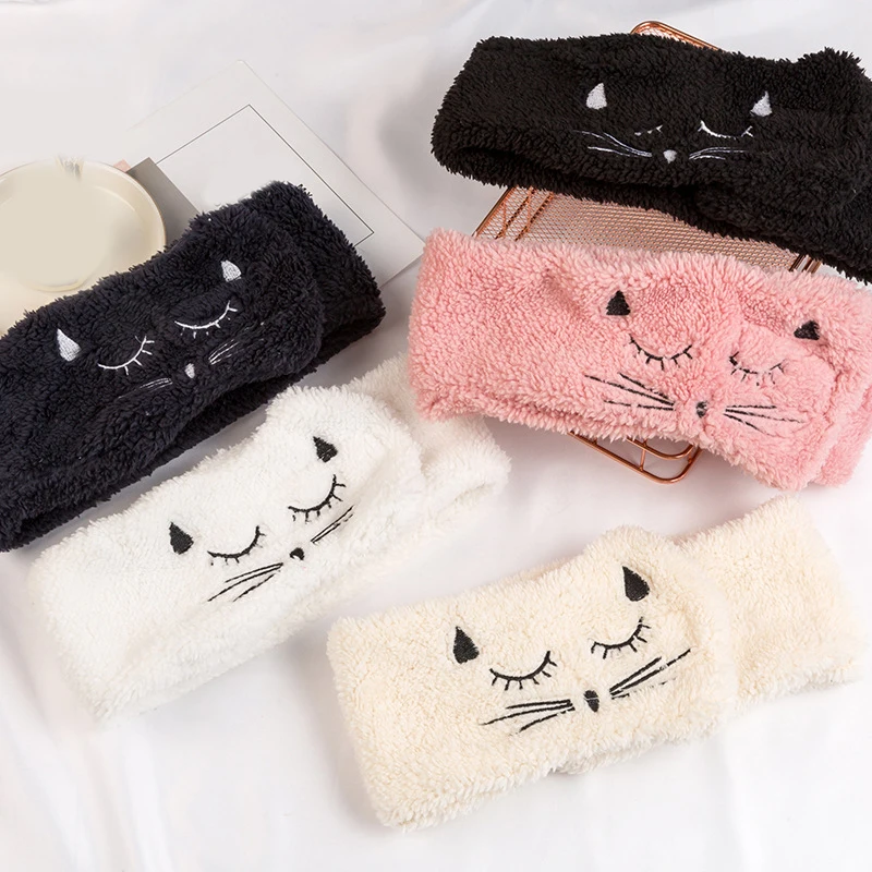 

Women's Spa Bath Shower Headbands Elastic Wide Headband Makeup Wash Face Cosmetic Sticky Plush Hair Band Cat Headwear Hairbands