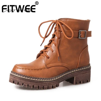 

FITWEE Size 33-43 Women Ankle Boots Fashion Buckle Cross Strap Winter Shoes Woman Platform Short Boot Lady Daily Footwear