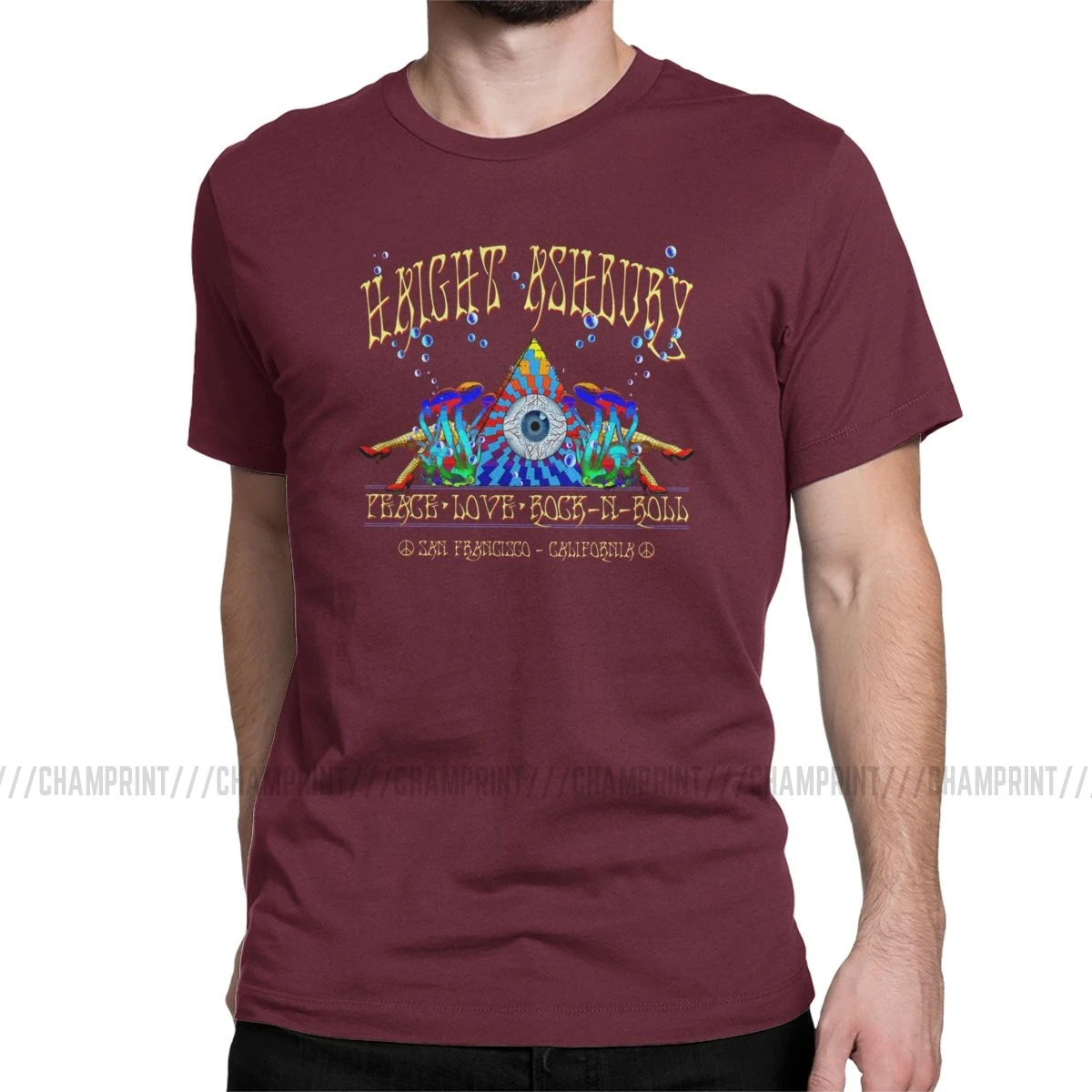 Haight ashbery Мужская футболка Trippy Blacklight Psychedelic Awesome Tees короткий рукав круглый вырез футболки подарок идея одежда - Цвет: Бургундия
