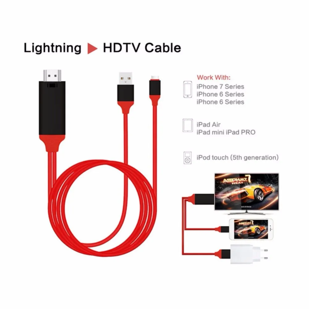 2 м 8 контактный HDMI кабель красный HDTV TV Цифровой AV адаптер USB 1080P смарт конвертер